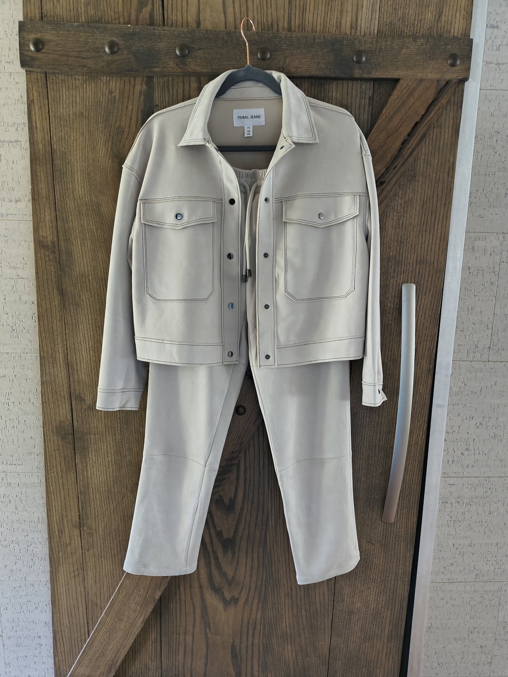 Tribal Jeans Cream Faux Suede-Look Pantsuit Jacket & Trousers